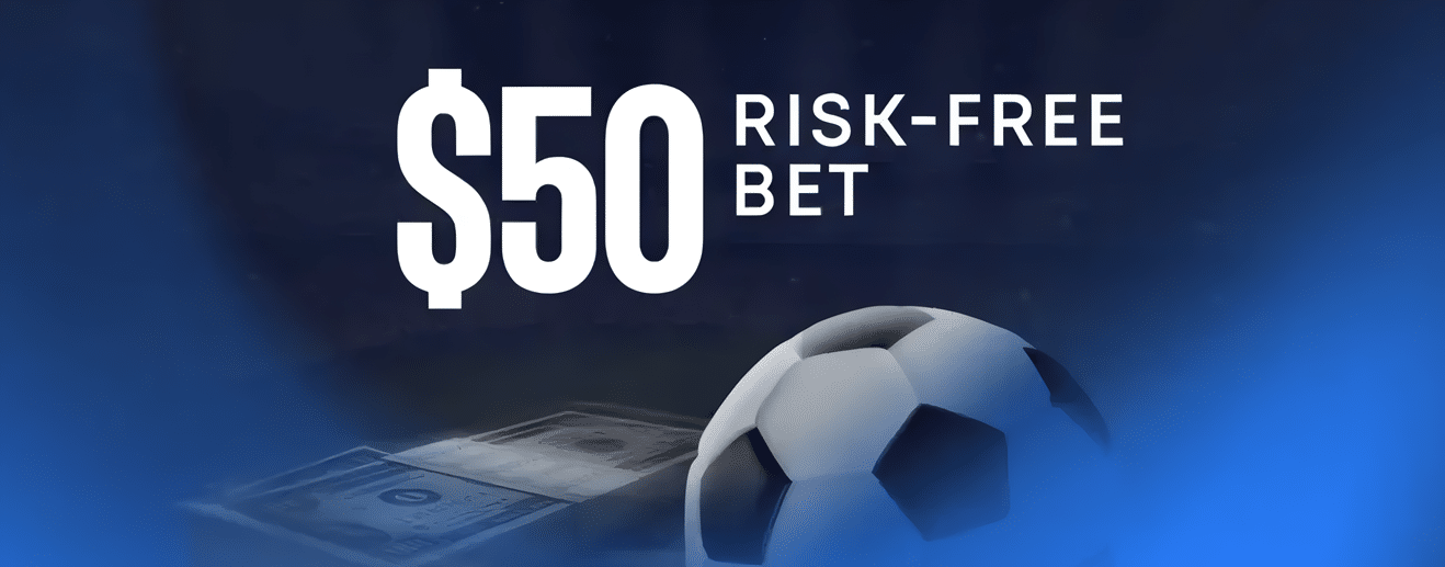 A promo banner advertising the $50 free bet promo available at the Sportbet.one crypto-gambling site.