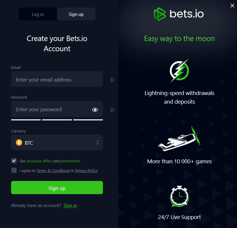 Bets.io Registration