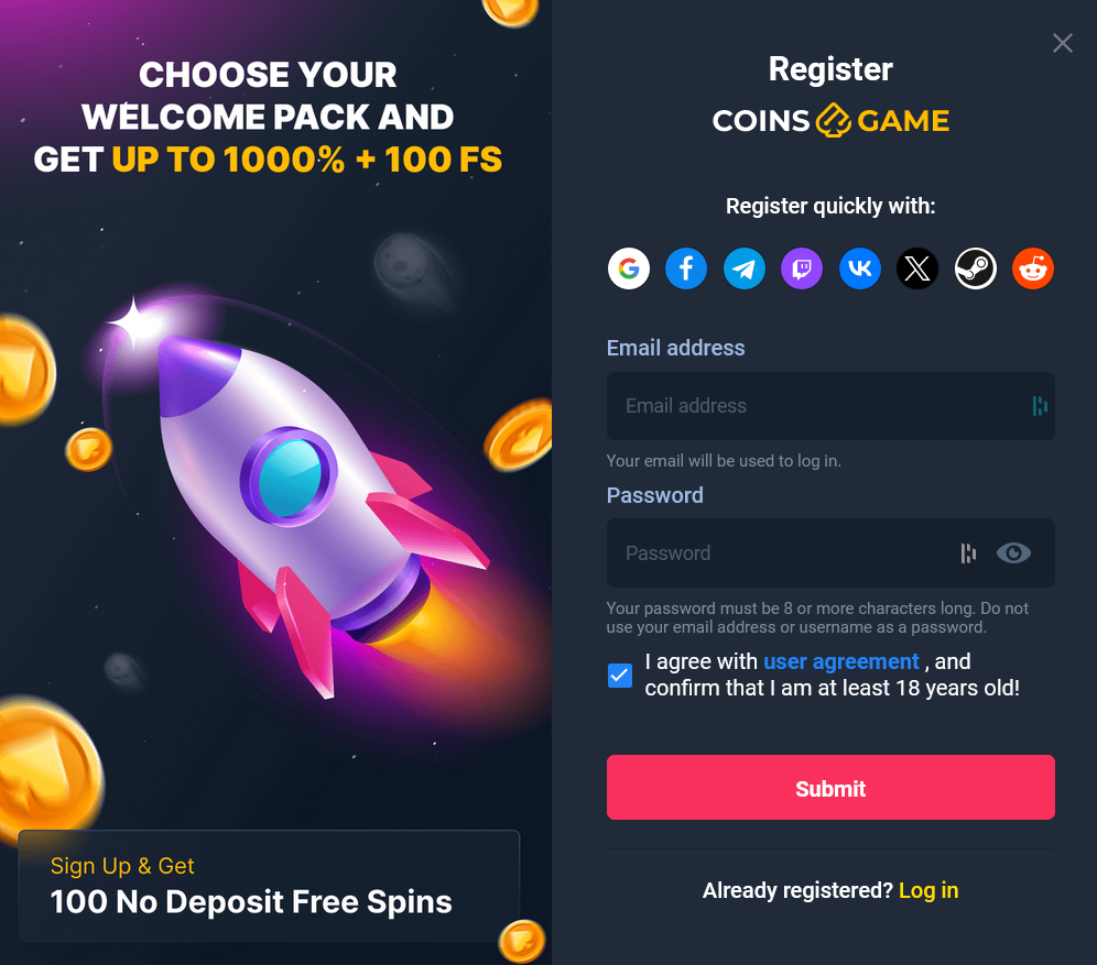 Coins Game Registration