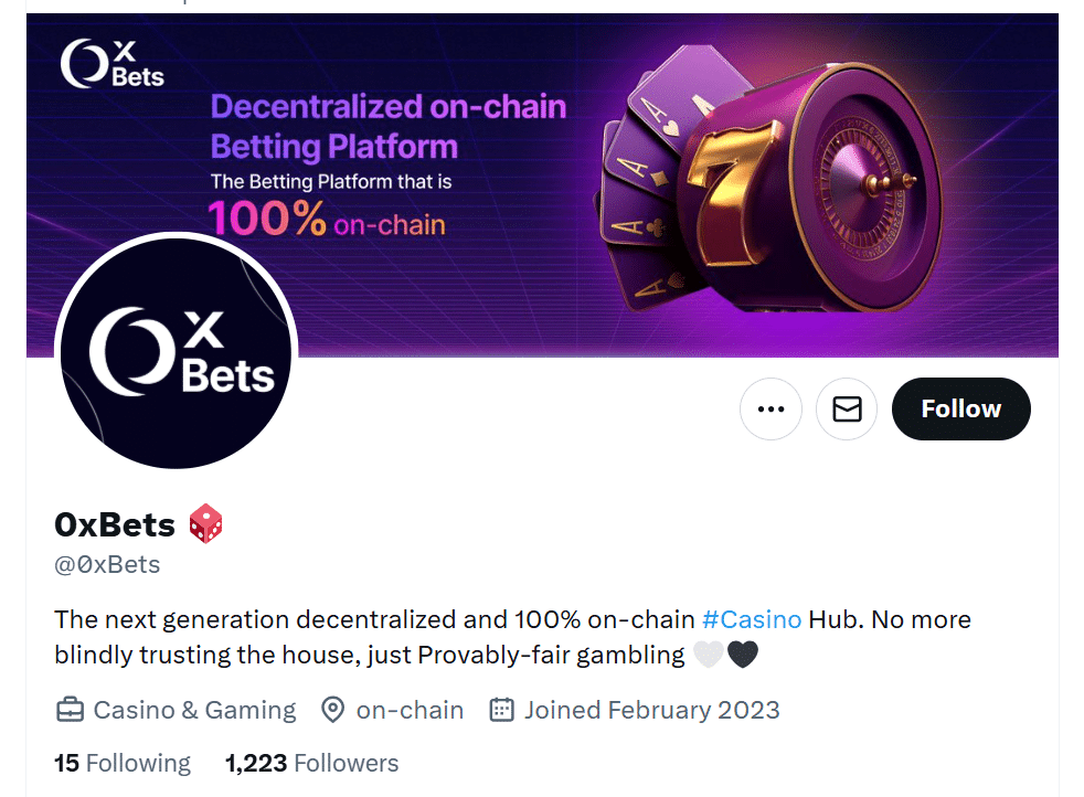 The X page for 0x.Bet with its follower count visible.