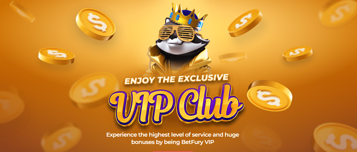 A promotional banner, graphic for the BetFury VIP Club a section of the site's loyalty system. 