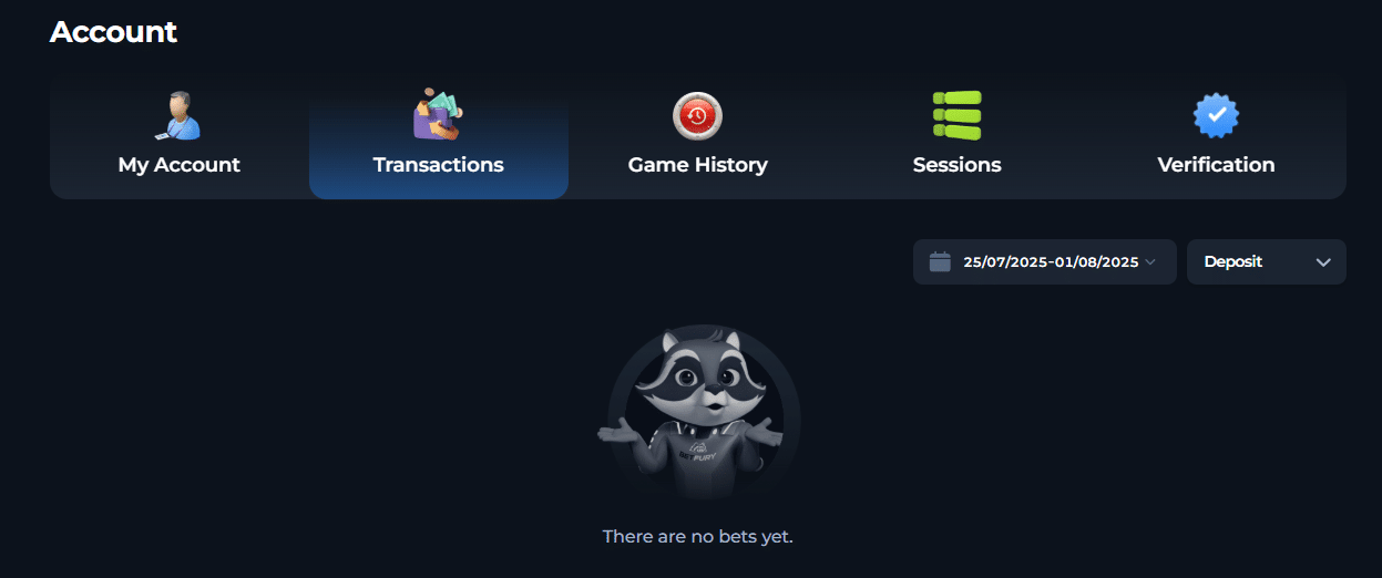 The check transaction history section in your BetFury profile.