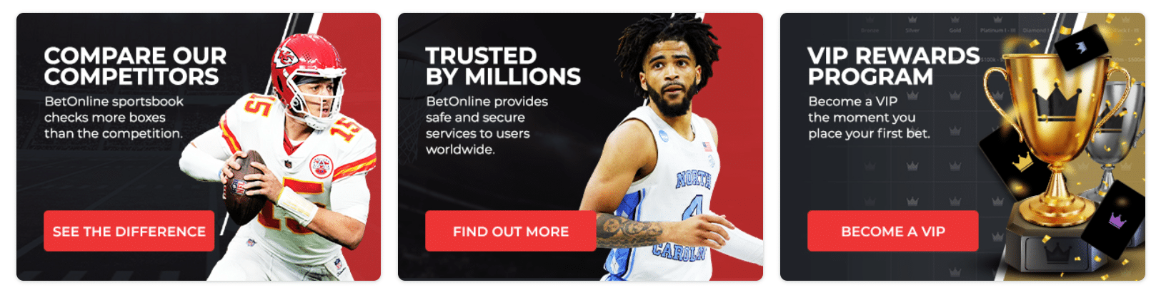 A promo banner for BetOnline advertising some of the main pros of this site. 