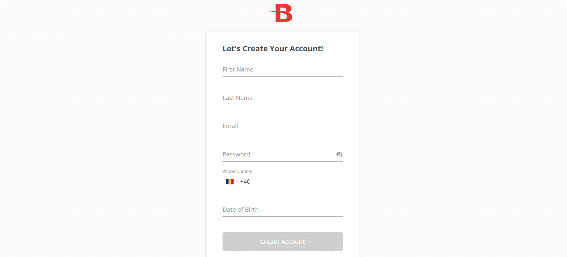 The BetOnline sign-up form