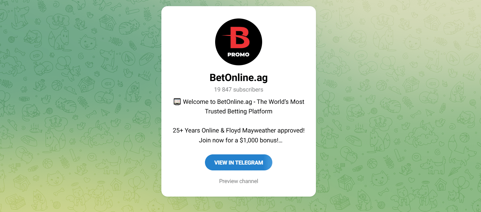 The official Telegram channel with its subscriber count shown 