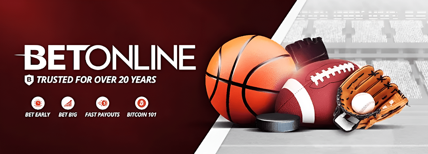 A promo banner for BetOnline's betting services. 