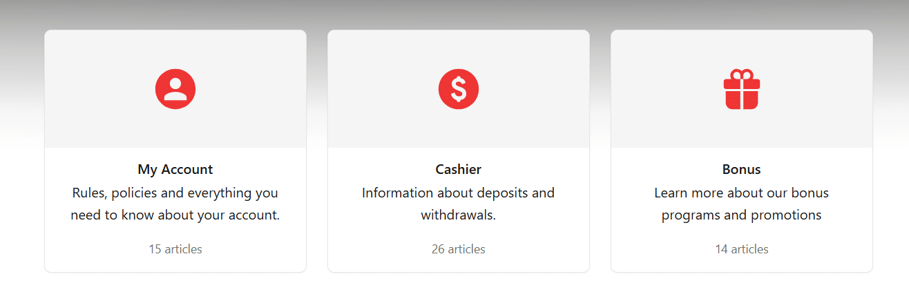 A look into the BetOnline help center and its categories. 