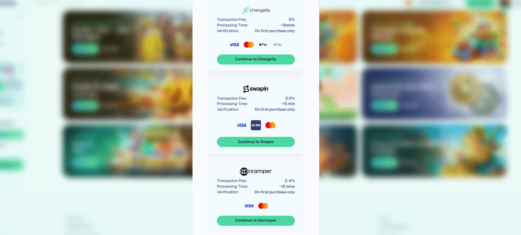 The buy crypto tab in the Dailyspins sportsbook payment page.