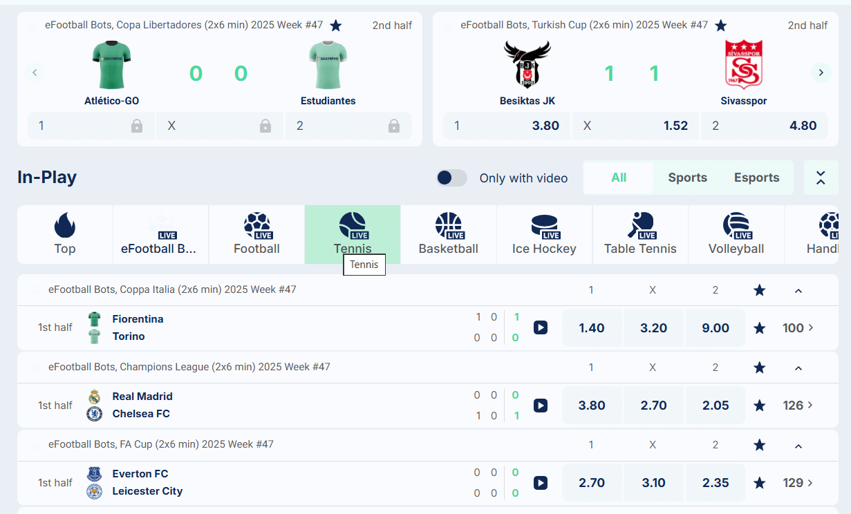 Virtual Sports, football ones listed at Daily Spins.
