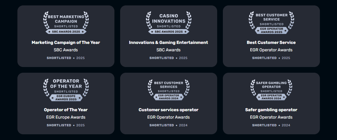 A few of the top show award nominations RocketPlay has gotten. 