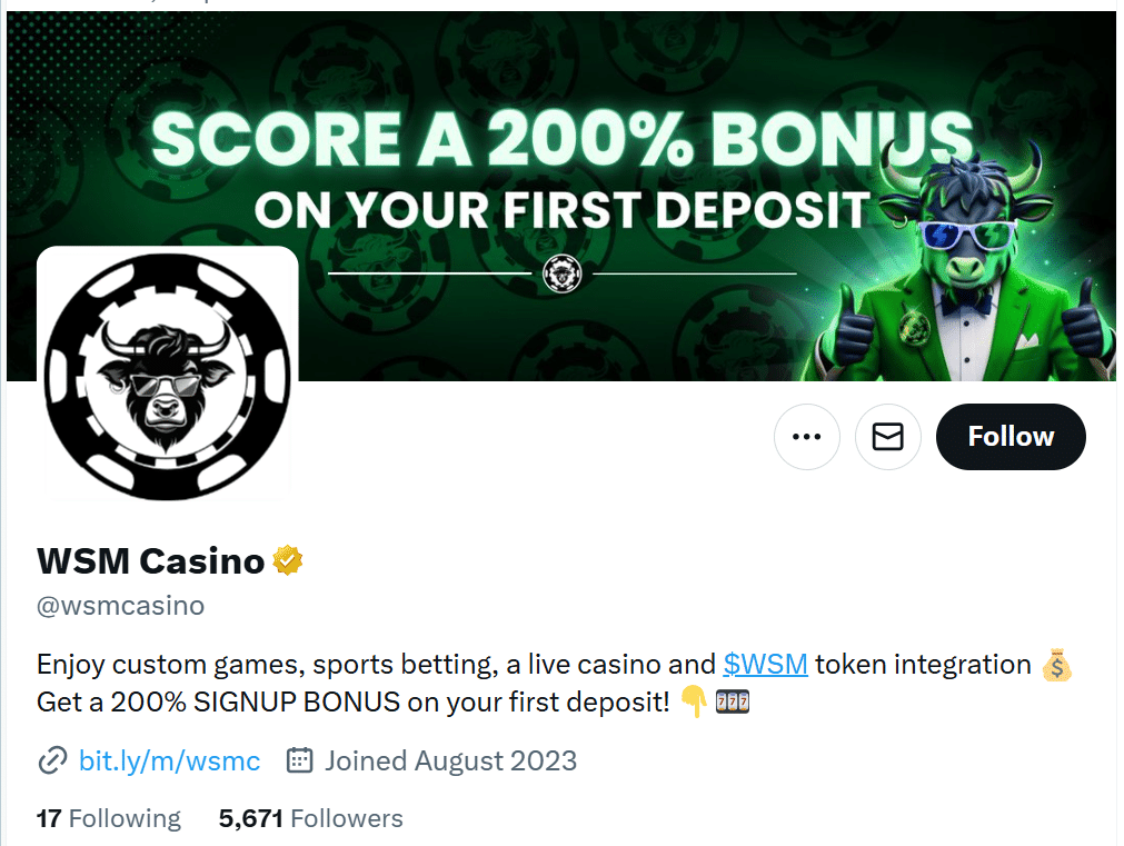 The WSM X page with its subscriber count visible. 