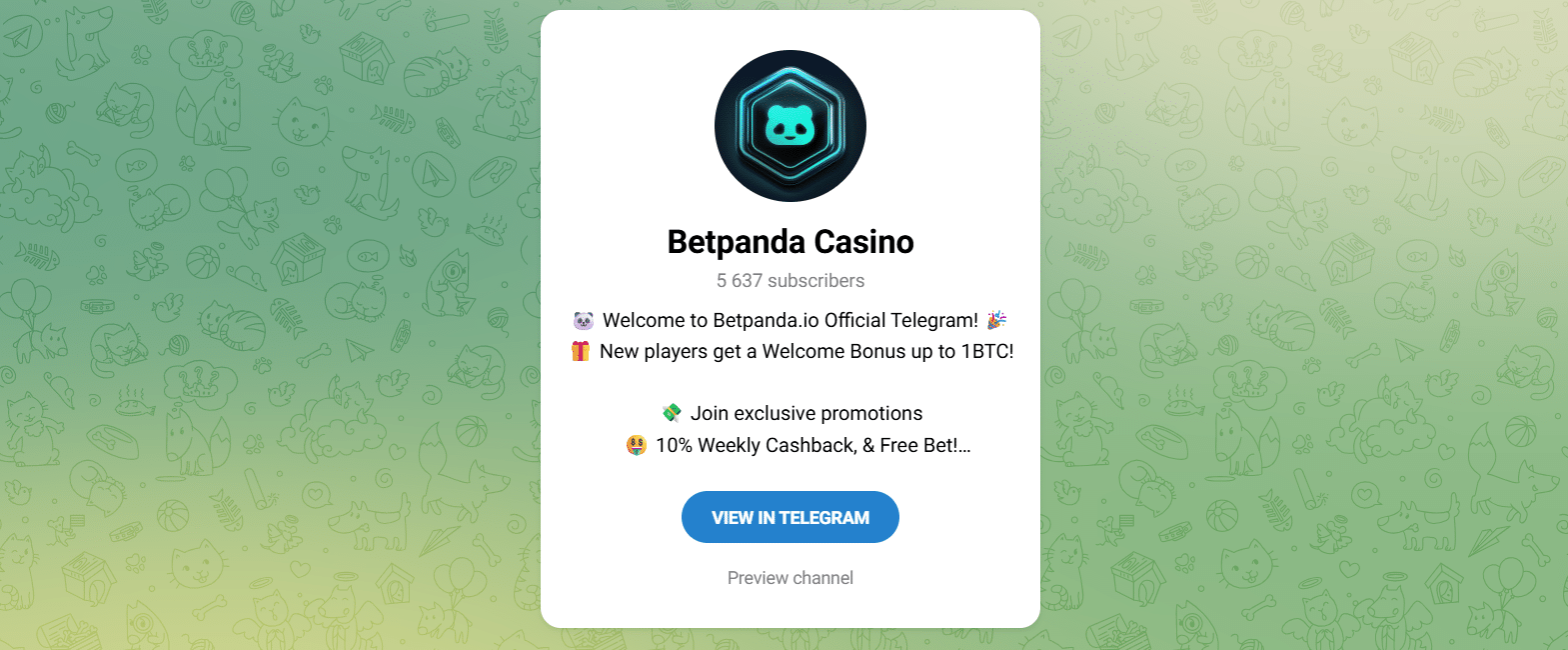 The BetPanda Telegram channel with the subscriber count visible. 