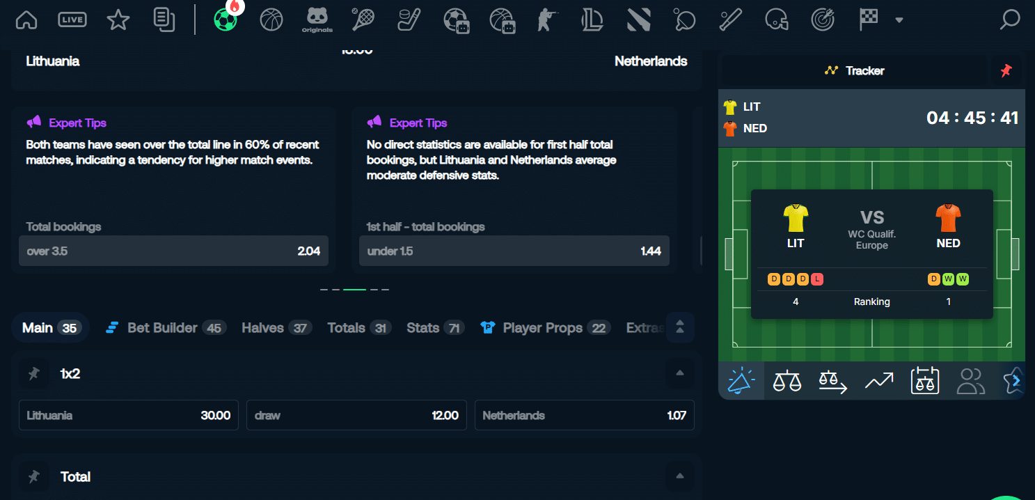 A look at the BETBY sportsbook at BetPanda with the UI options for soccer betting. 