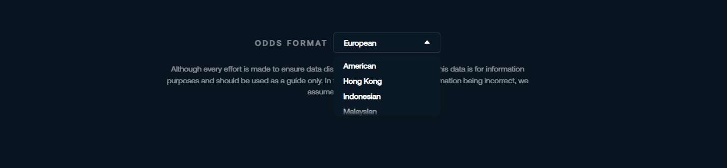 The odds selector of the BetPanda sportsbooks with several options visible.