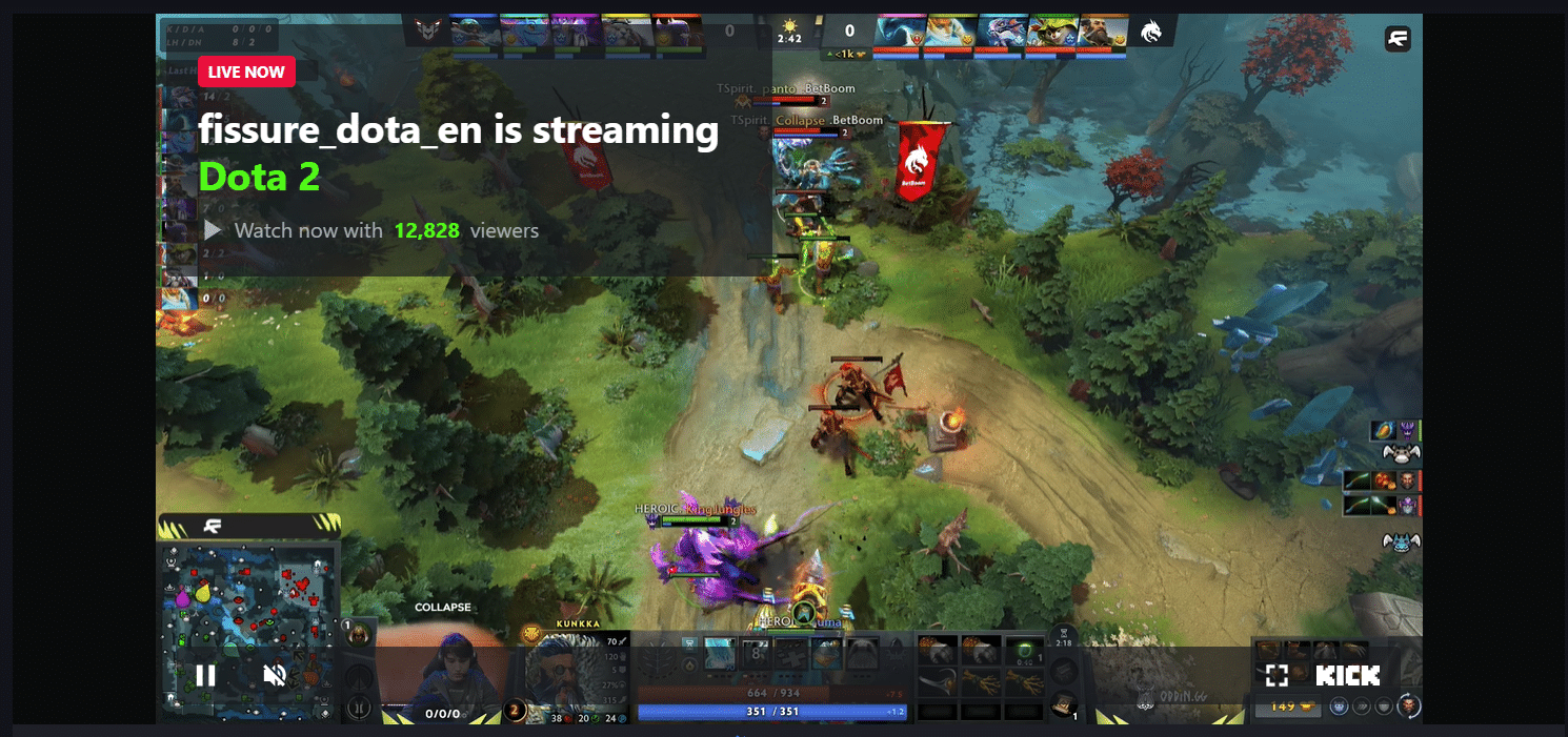 A Dota2 stream featured at Betcoin.ag.