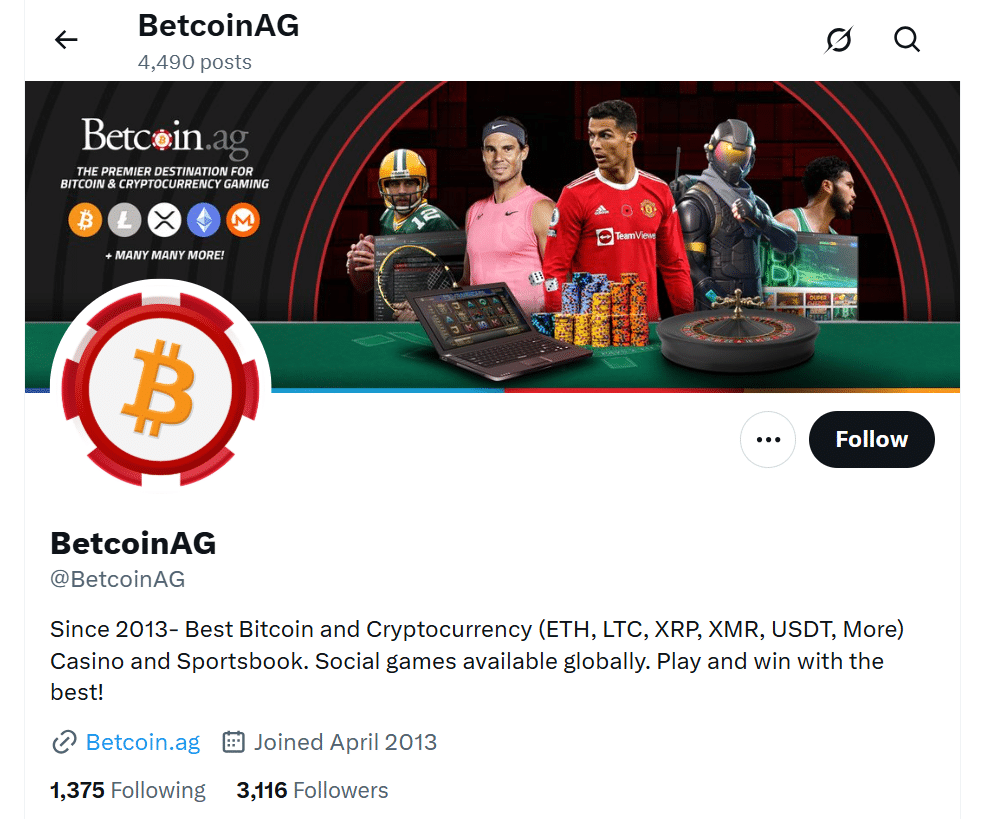 The official X page for Betcoin with its follower count visible at writing. 