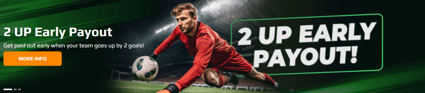 The 2 Up Early Payout deal fo football wagering at Betcoin.ag