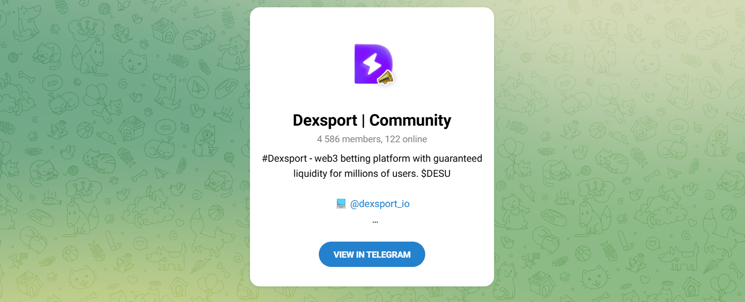 The Telegram channel for Dexsport, the main one, not the announcements Dexsport group. 
