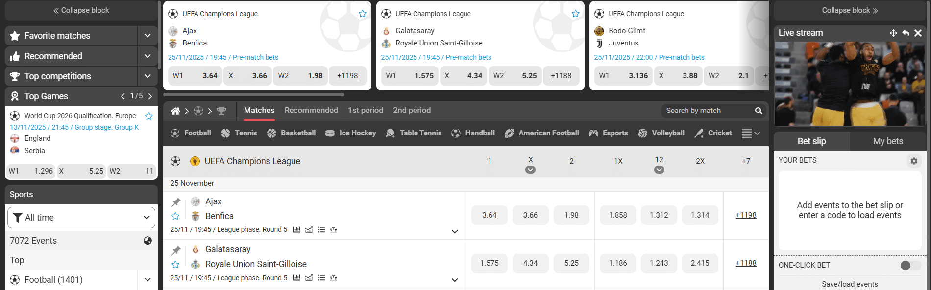 A look at Megapari's betting user interface.