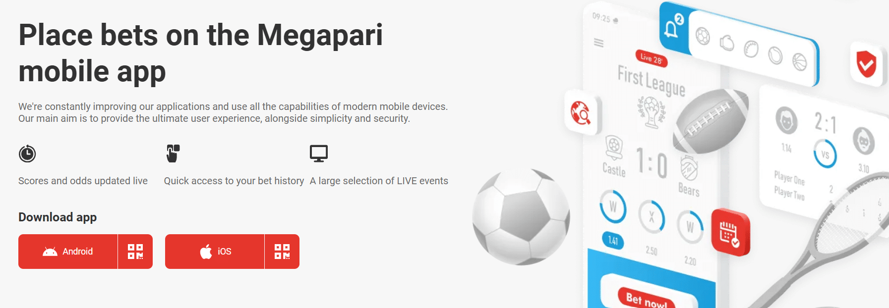 A look at the Megapari download app page. 