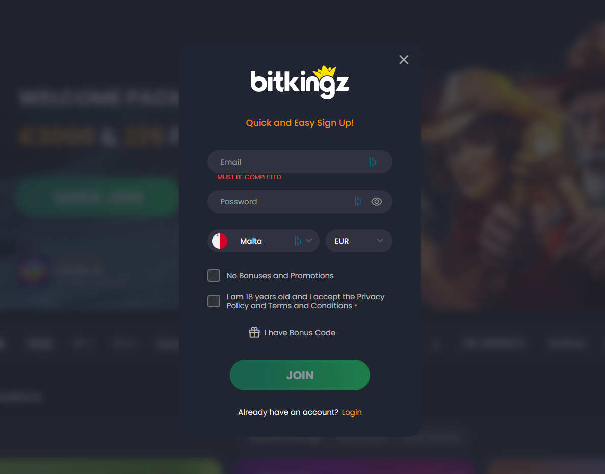 Bitkingz Registration
