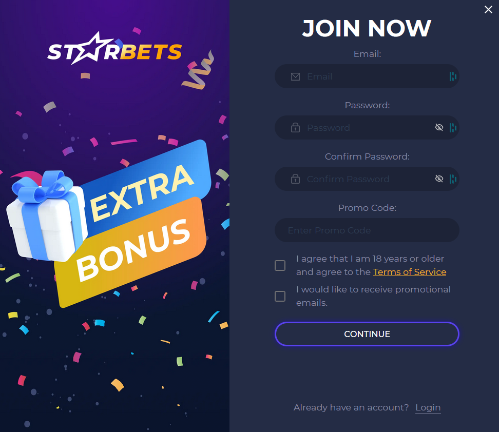 StarBets Casino Registration