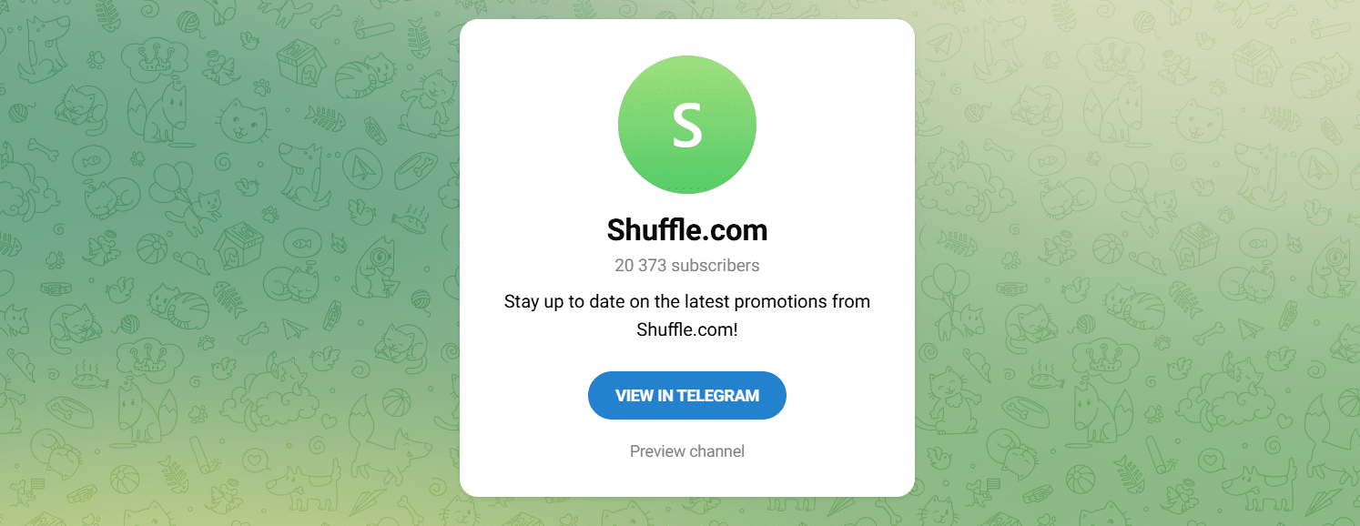 The Shuffle Telegram channel with its member count visible.