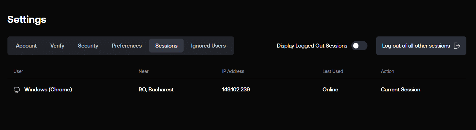 The Shuffle session tracking panel inside the site's profile options.