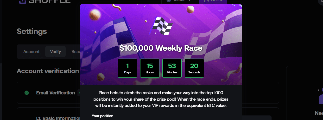 The Shuffle weekly races up to $100,000.
