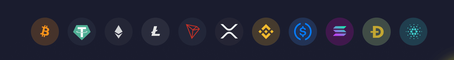 The crypto options for depositing and withdrawing at Metaspins.com.