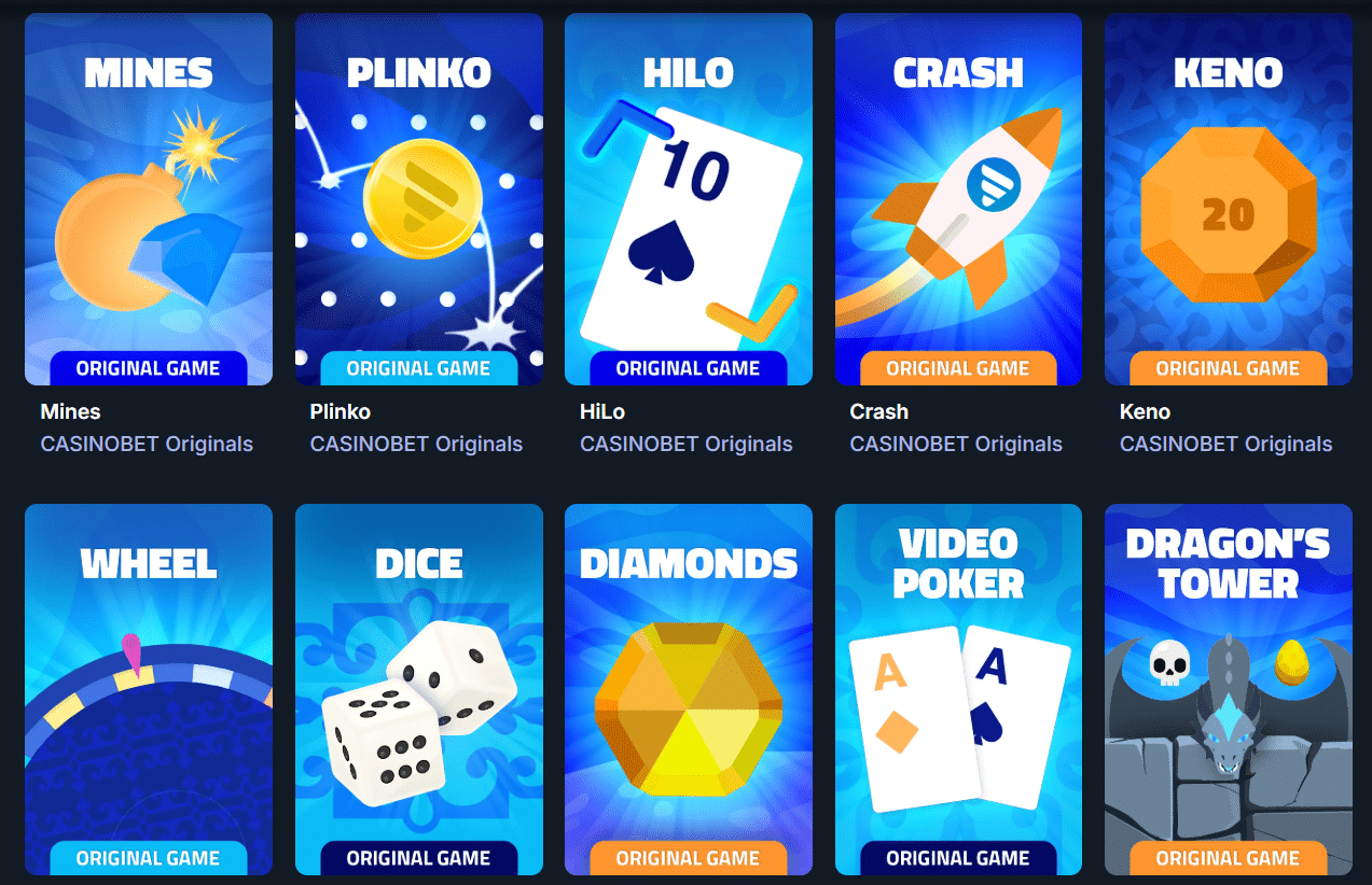 A few of the original games featured on CasinoBet, with one game from this group missing.