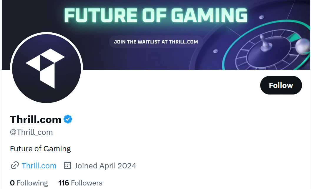 The official Thrill sportsbook X page at its inception.