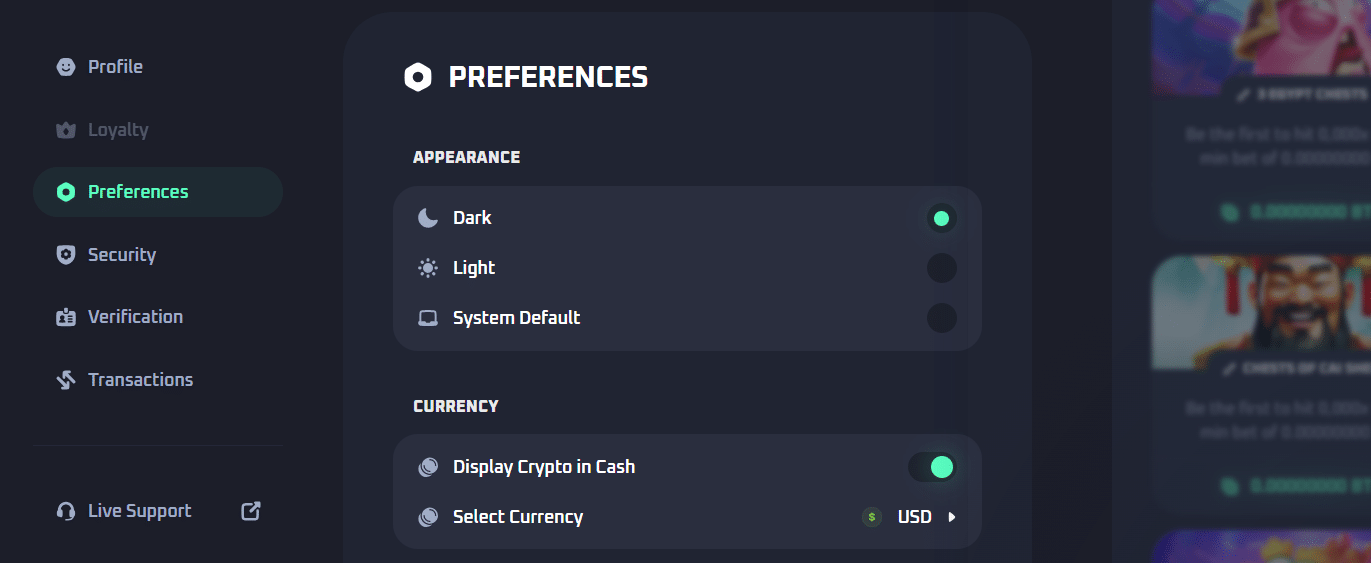 The customization options at Thrill.com, regarding what you can tweak in its UI