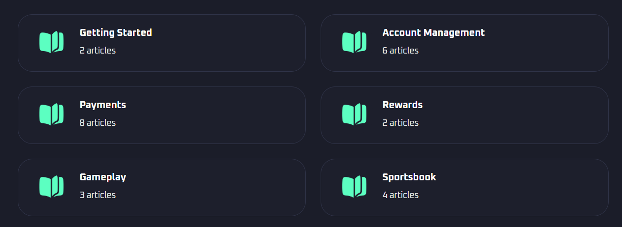 Some of the assistance topics of the Thrill Help Center page.