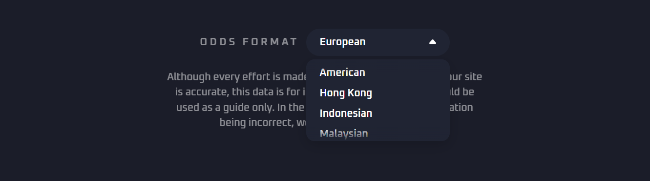 The odds formats that Thrill.com allows you to switch to when betting at this crypto sportsbook