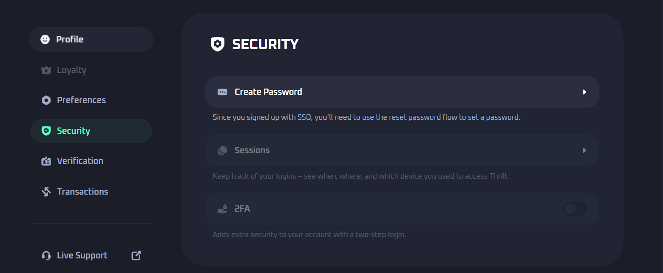 The security tab at Thrill.com inside the profile options on this site.