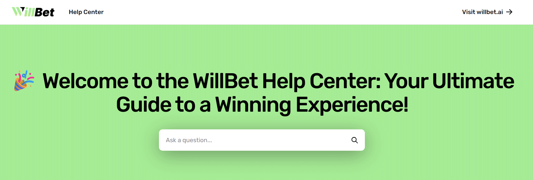 A view of the main section of the WillBet help center accessible through the WillBet live chat window