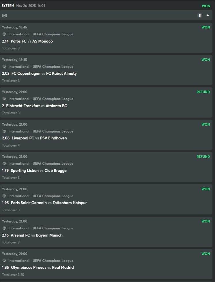 Champions League System Bet Win